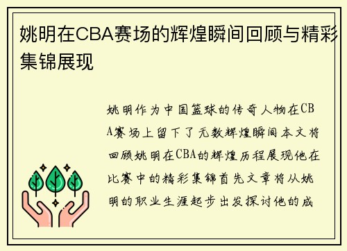 姚明在CBA赛场的辉煌瞬间回顾与精彩集锦展现